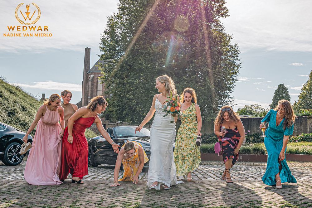 A collage of outdoor family photo sessions showing people in colorful outfits posing during golden hour sunset.