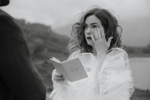 A black and white collage of wedding photos showing romantic moments in an outdoor setting.