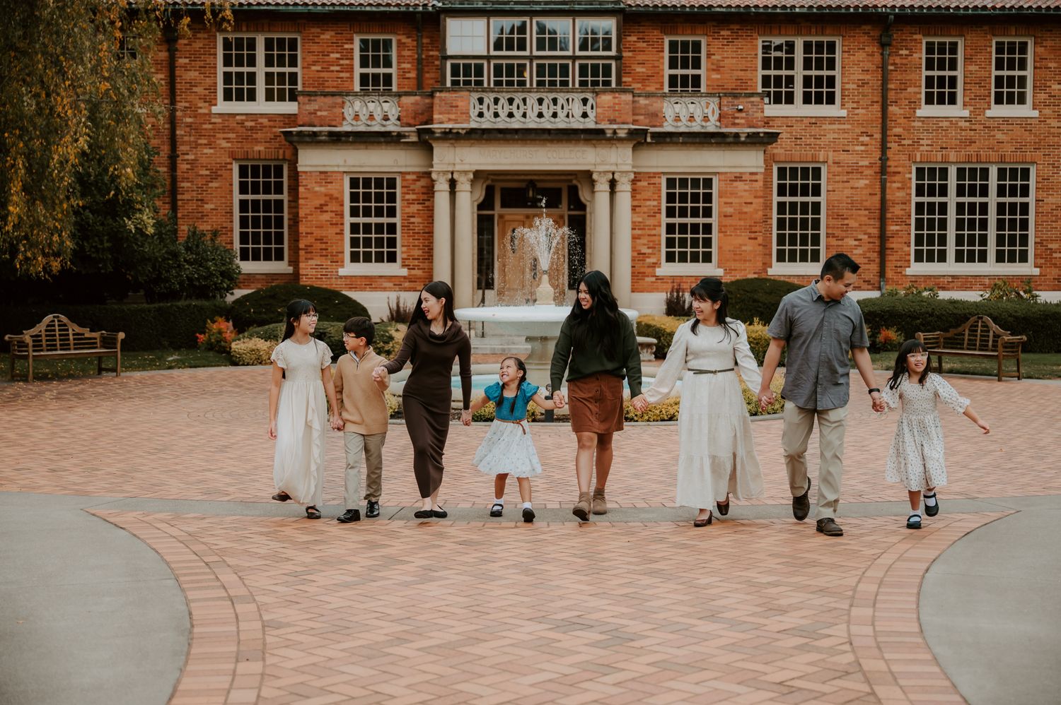 Family walking in a field