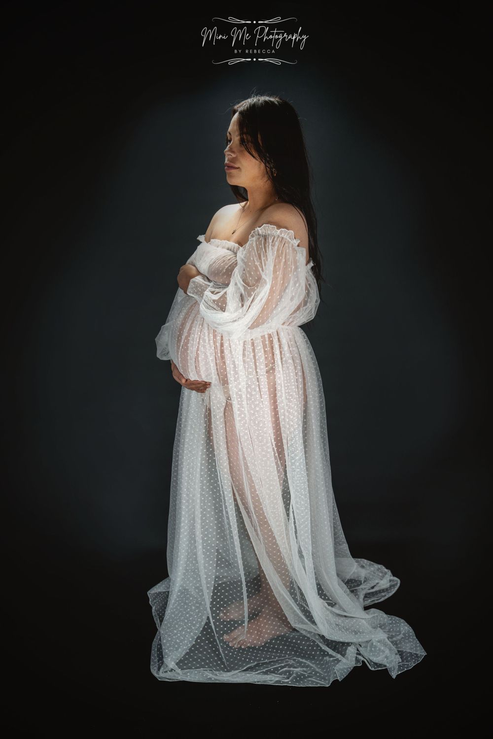Professional Maternity photoshoot side profile white dress