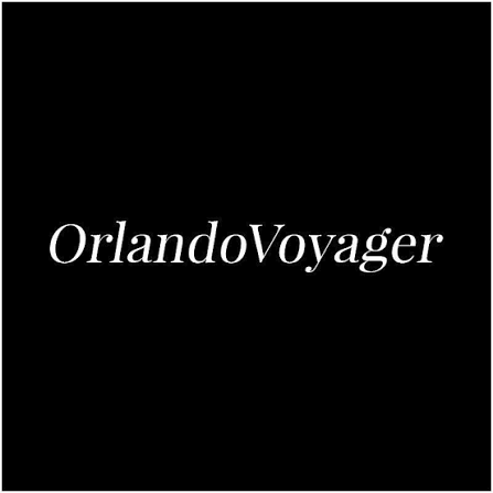 Orlando Voyager logo in elegant white serif font on a black background.