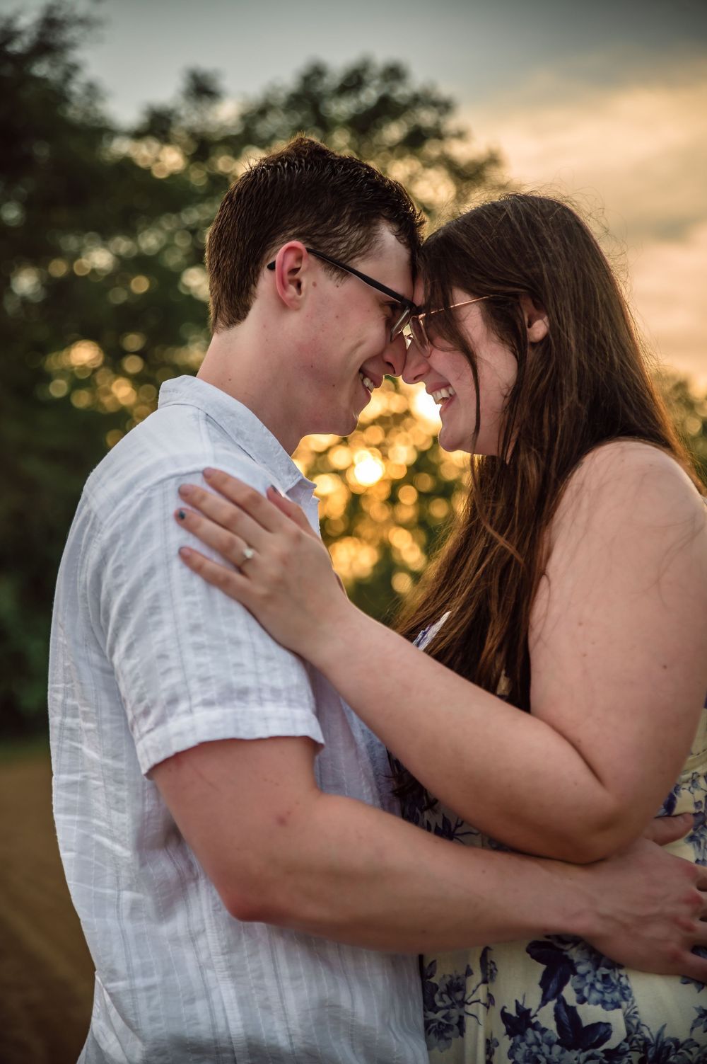 Romantic close-up portrait of an engaged couple during their West Central  Ohio engagement session