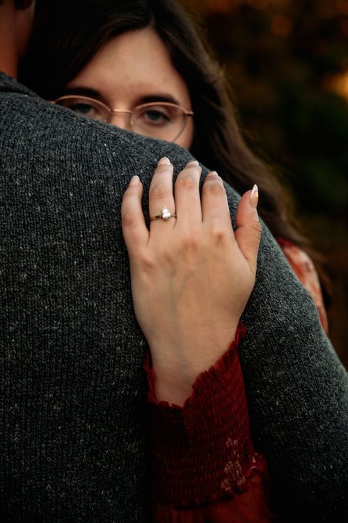 Romantic close-up portrait of an engaged couple during their West Central  Ohio engagement session