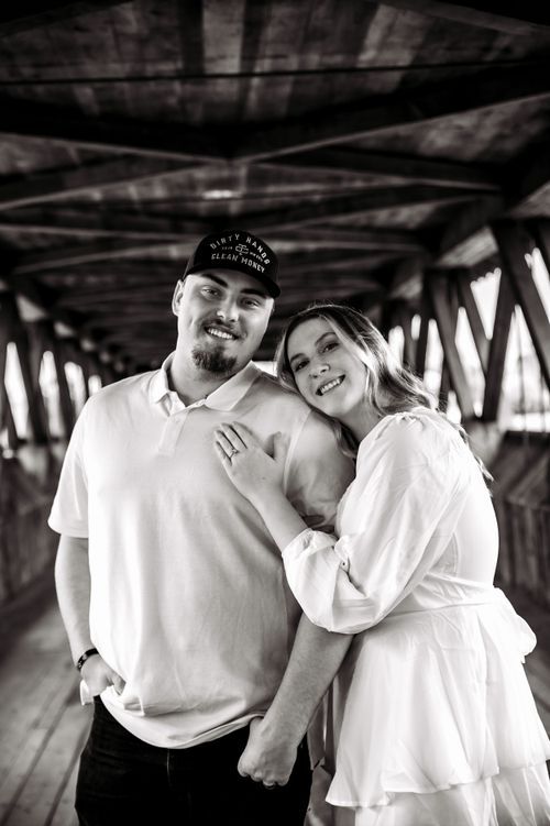 Engaged couple posing together during an engagement photography session in West Central  Ohio