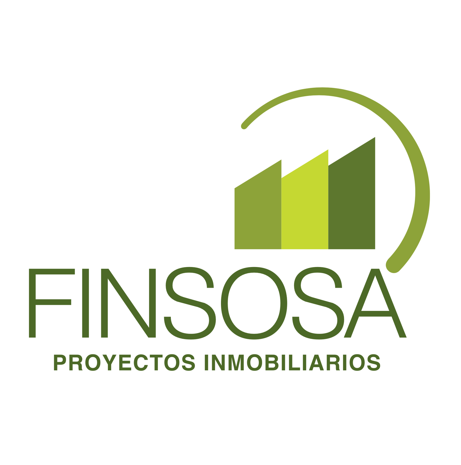 FINSOSA Proyectos Inmobiliarios green and white real estate company logo with building icons.