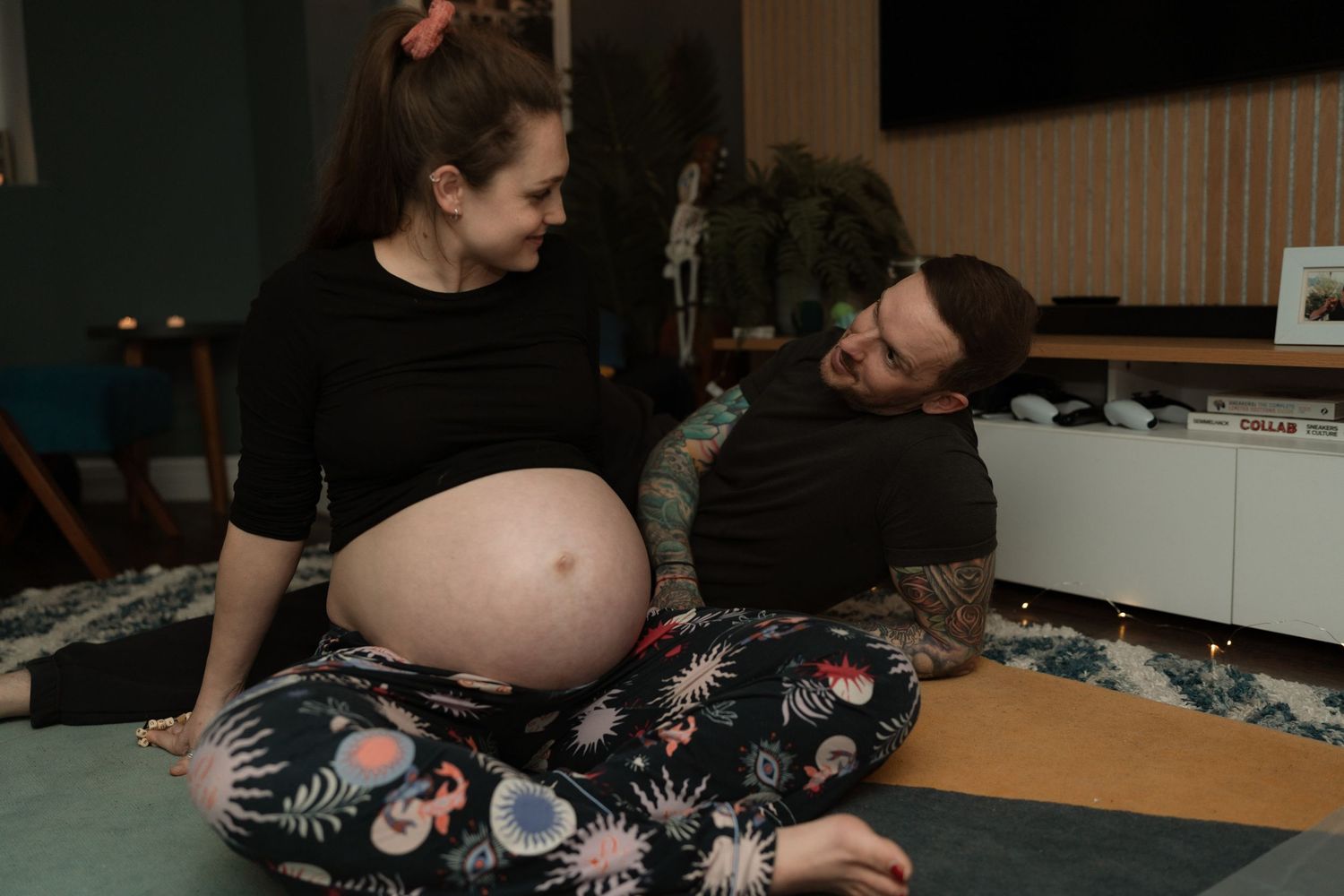 Mother and birth partner at home birth, a moment of connection.