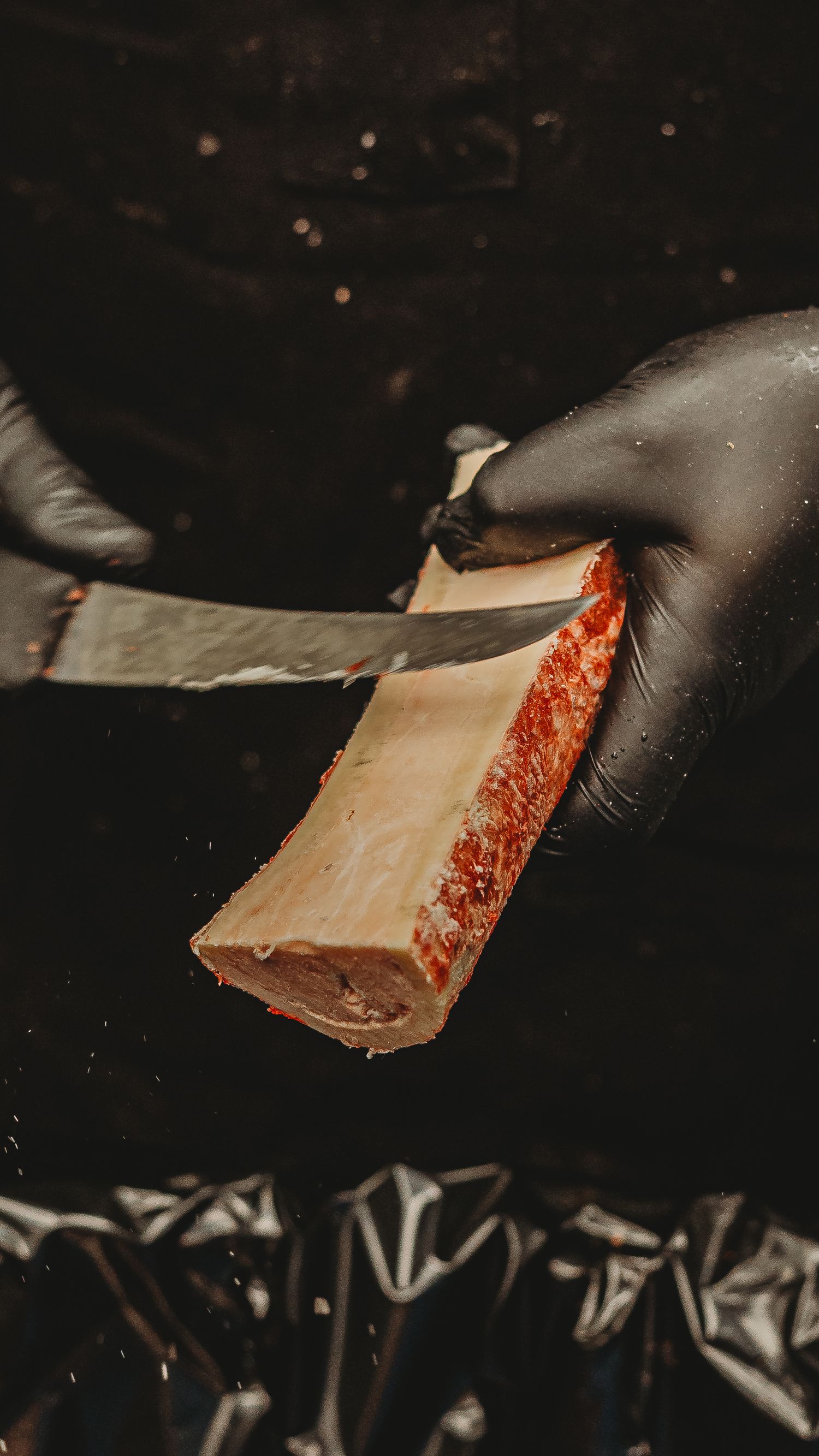 Butcher prepping bone marrow