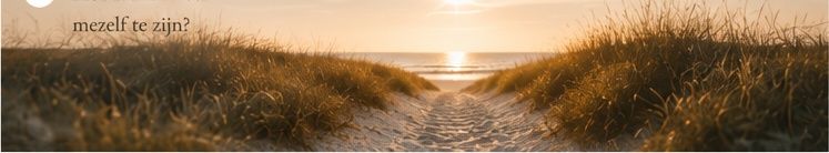 A serene beach path winds through golden dune grass toward a glowing sunset over the calm ocean.