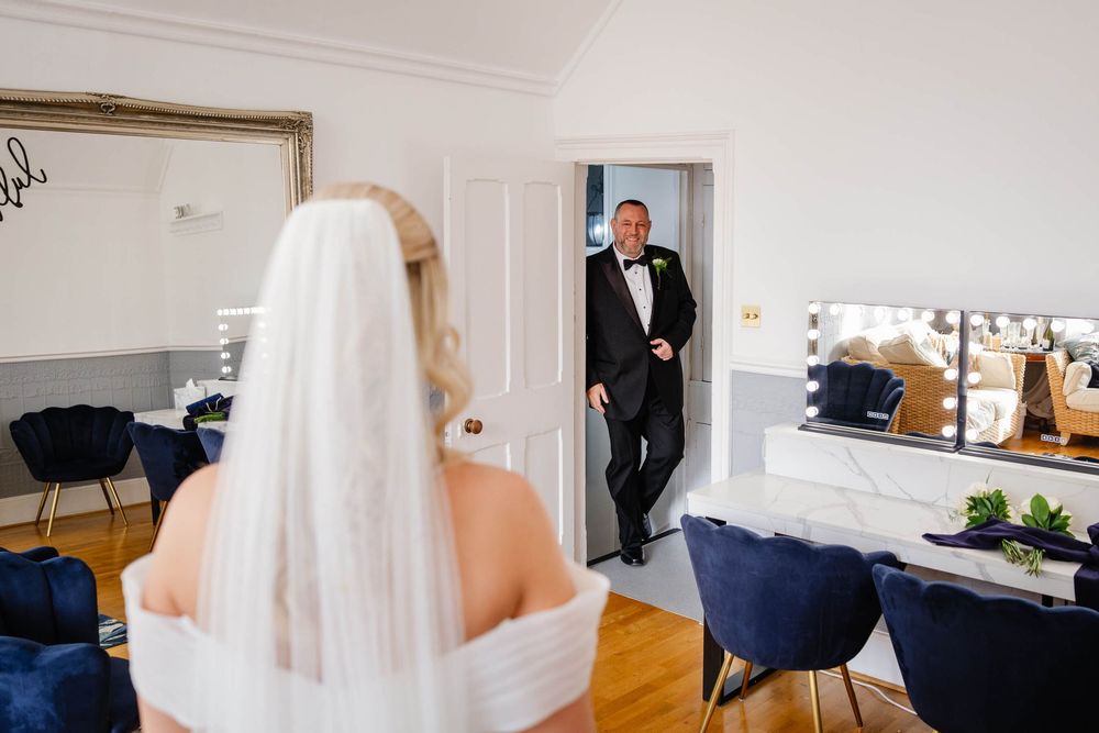 father of the bride first look with bride at Kent wedding