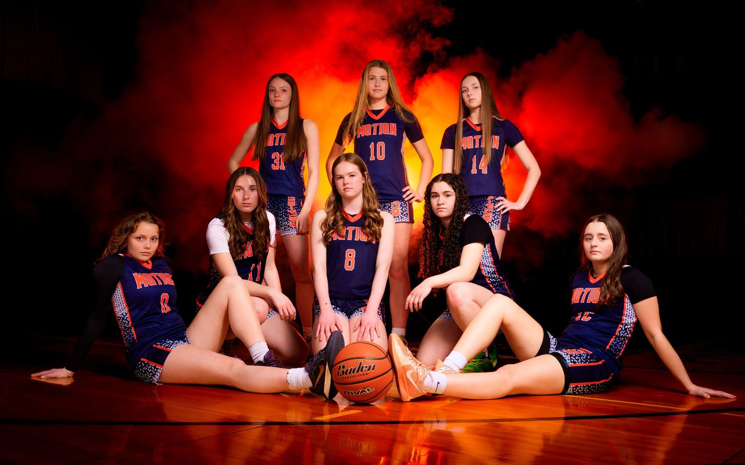 Mid-Penn Motion AAU media day team portrait with dramatic smoke, by Deanna Fox, SportsFox Photography based in Hershey PA