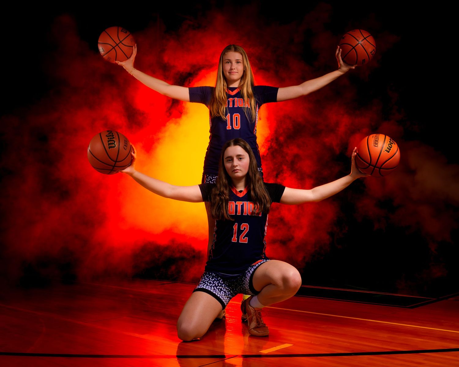 Mid-Penn Motion AAU players media day portrait with dramatic red smoke, by Deanna Fox, SportsFox Photography based in Hershey PA