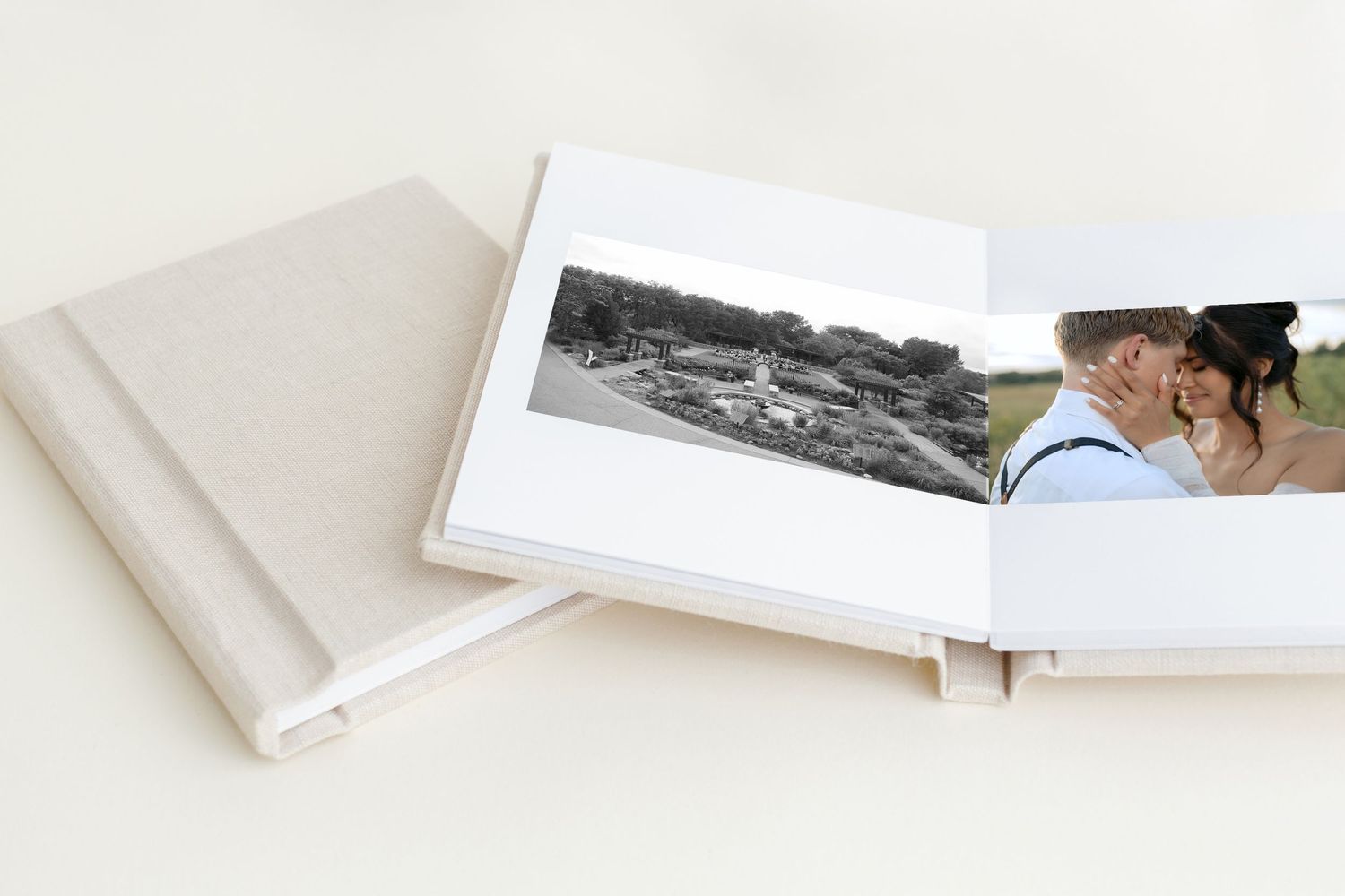 custom linen wedding album, layflat pages, semi matte finish created by jagger rose photography in hudson wi