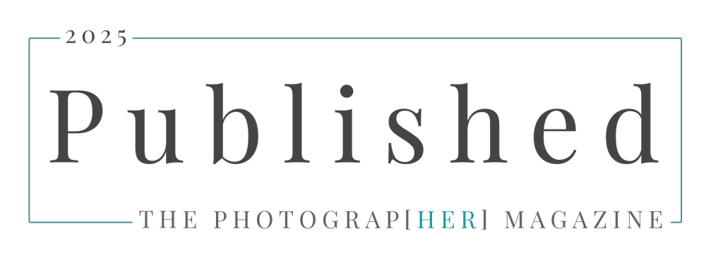 Black and teal text logo design for Published The Photography Magazine with gradient border effect.