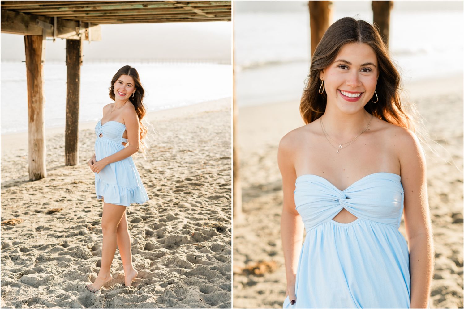 avila beach senior session on the beach in blue dress SLO High senior photographer