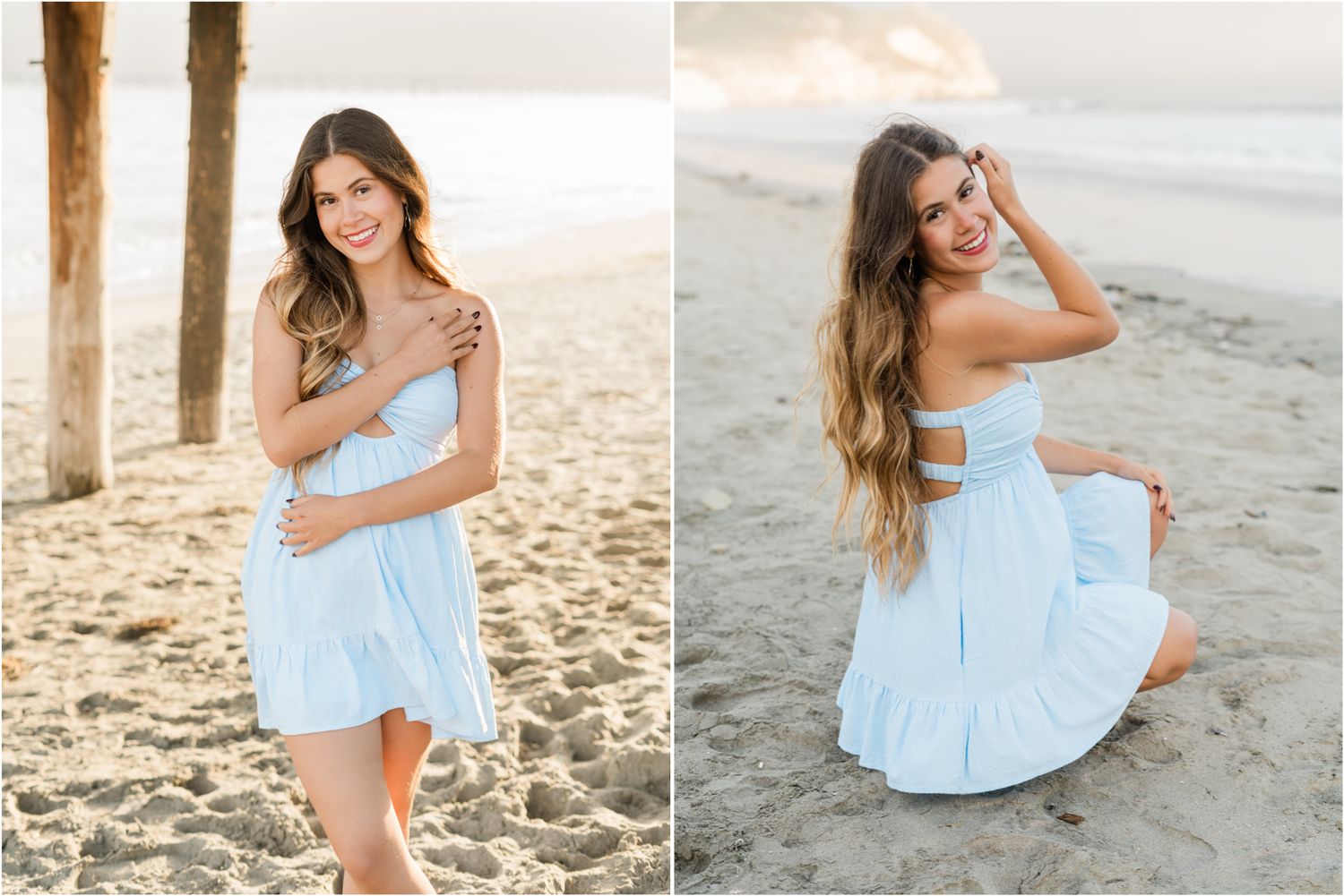 senior photographer avila beach senior session on the beach in blue dress slo high senior photographer Felisha Connolly photography