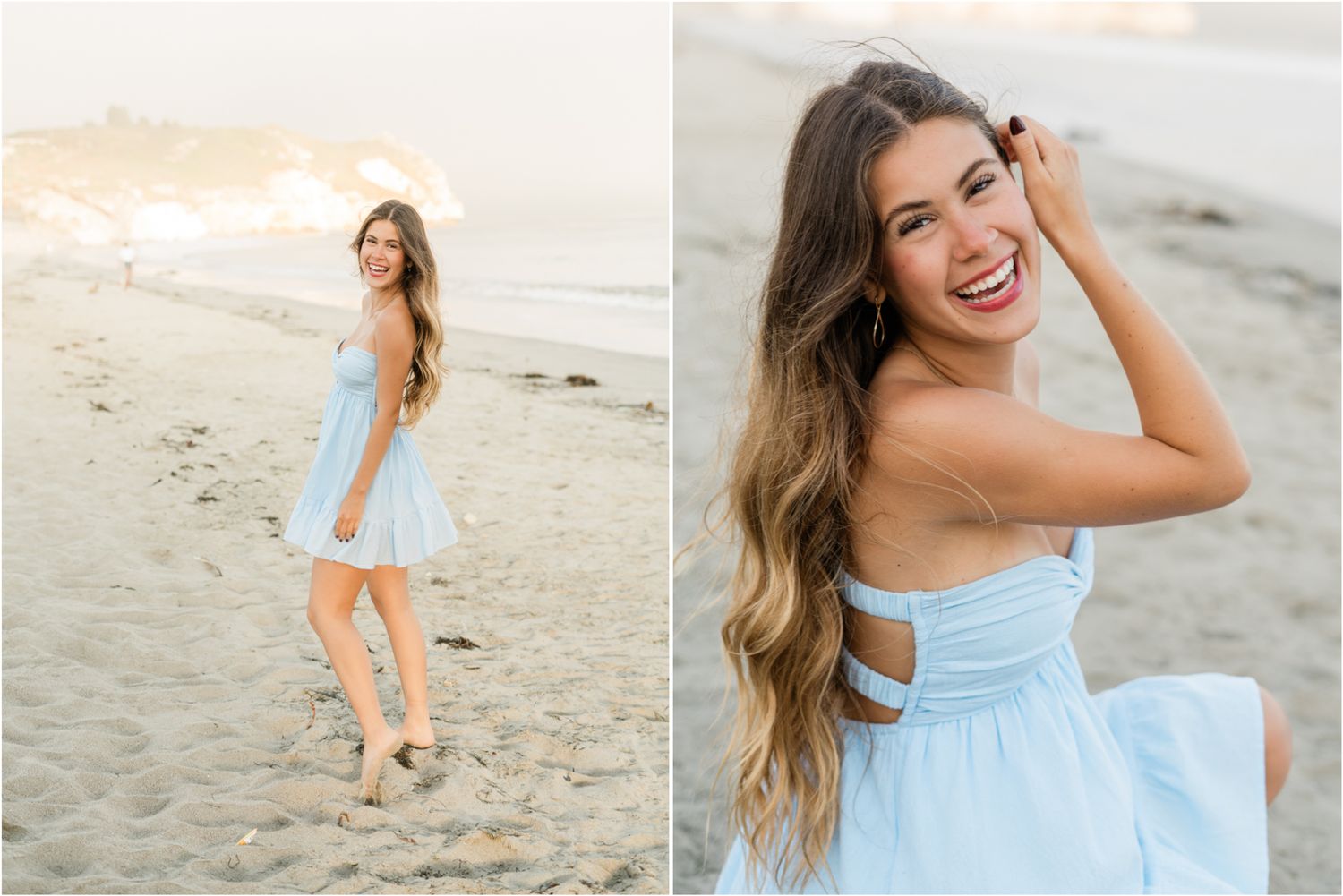 felisha connolly senio photographer | avila beach senior session on the beach in blue dress