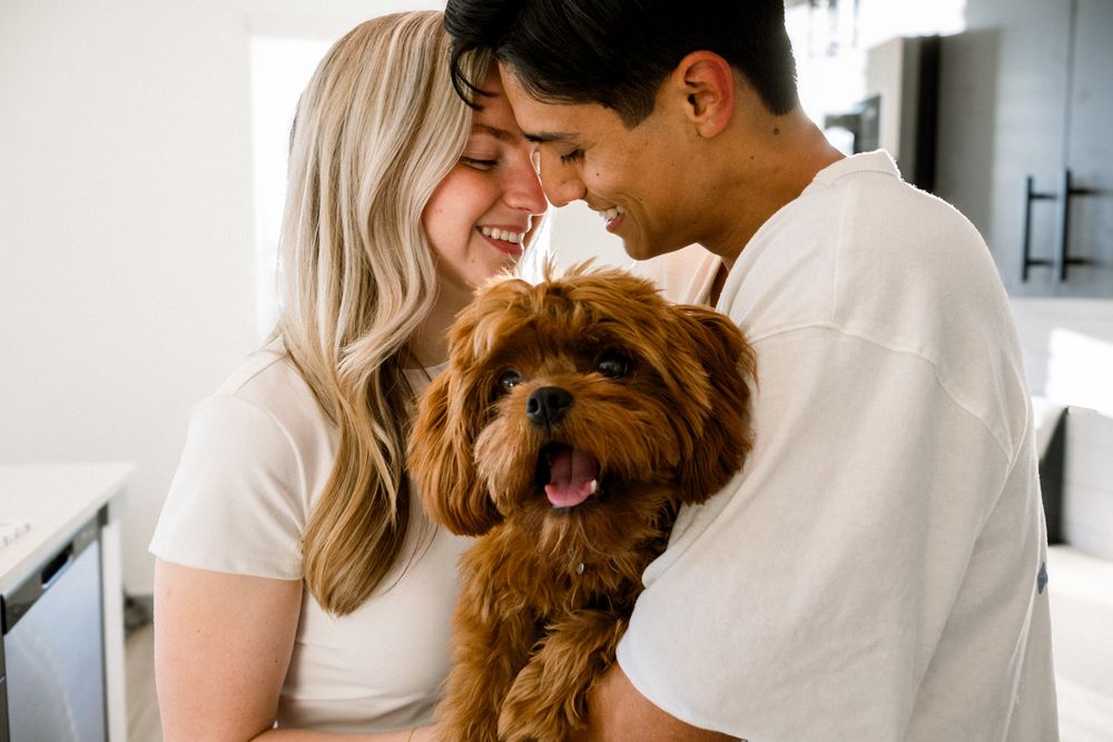 couple holding dog
