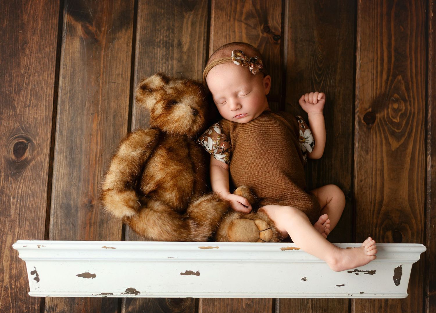 A newborn and a bear.  Greenville, SC newborn photographer, Easley, SC newborn photographer, Upstate SC newborn photographer