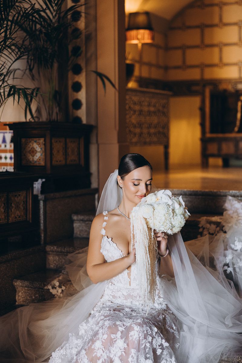 Bride portrait during wedding morning in Barcelona, Spain