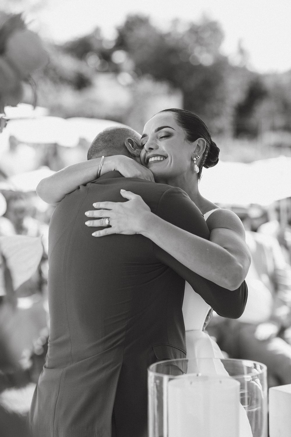 Emotional aisle moment captured during intimate Cape Winelands celebration