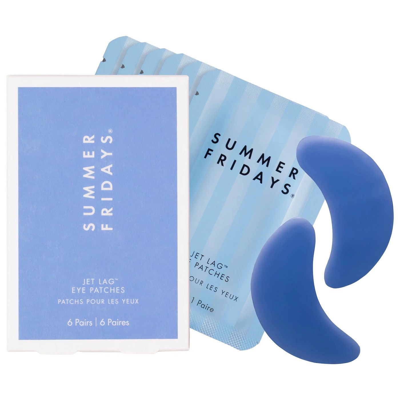 Abstract blue curved shapes and text elements arranged in a minimalist design pattern against a light background.