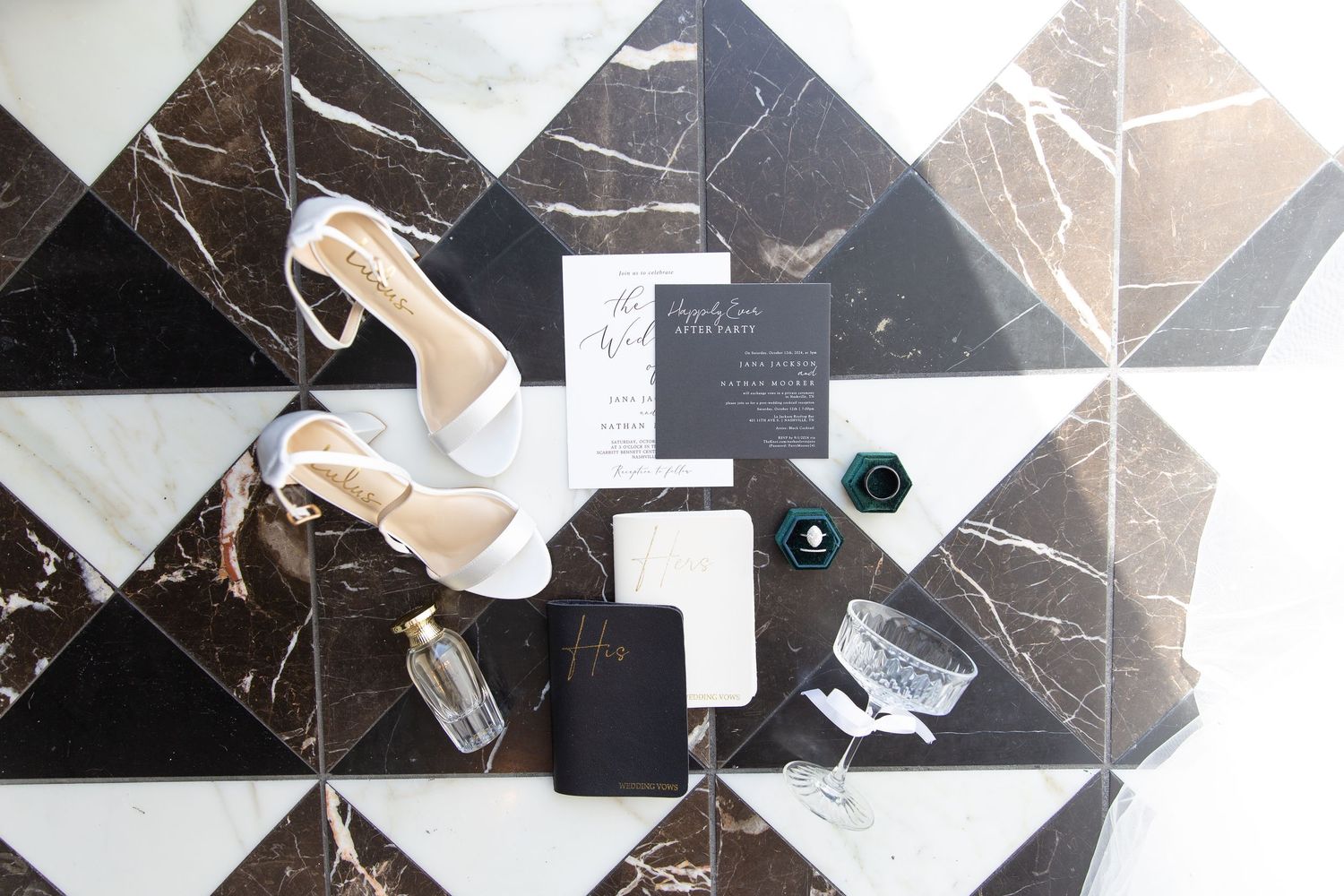 Black and white marble textures arranged in a geometric collage pattern with overlapping triangular shapes. NASHVILLE WEDDING PHOTOGRAPHER