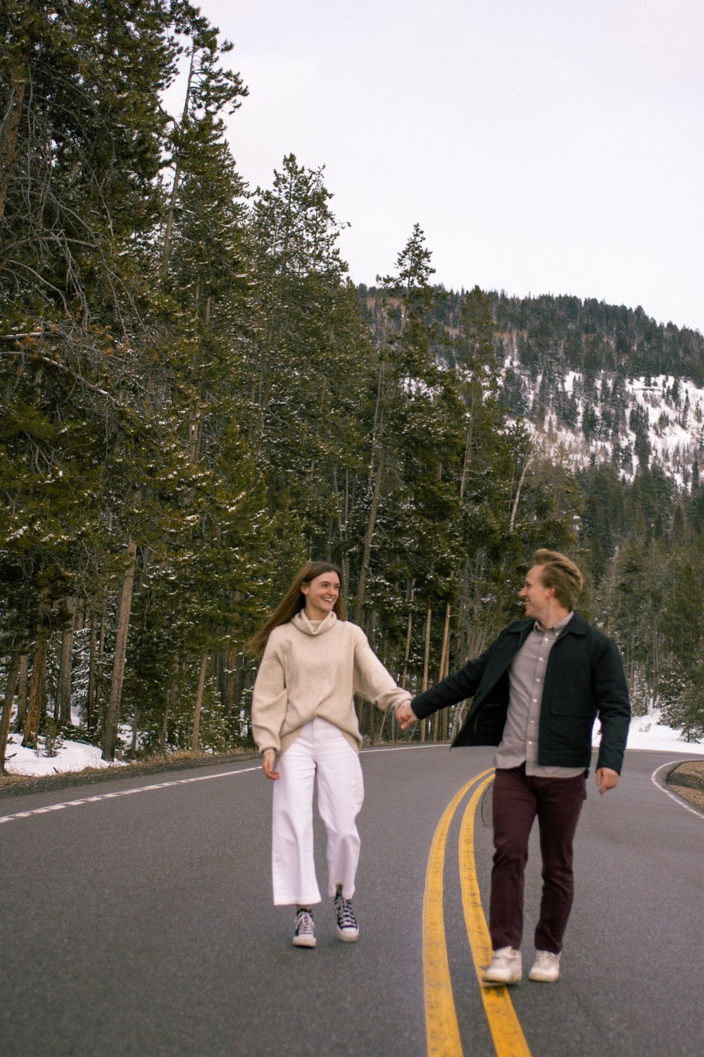 Couple dancing in the street in Salt Lake City, Utah on a cinematic photo.