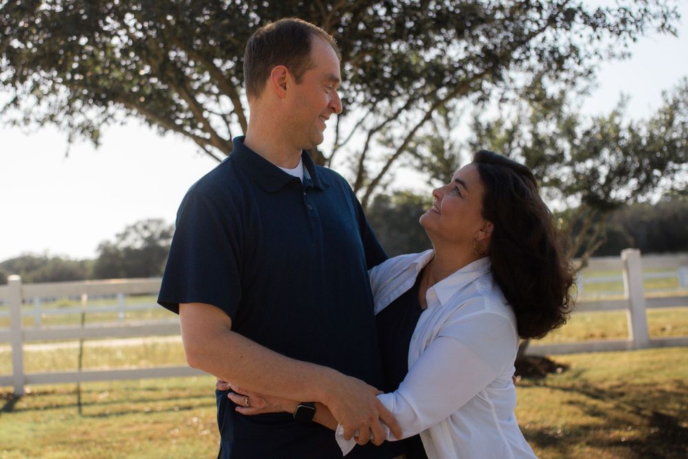 Couple laughing and hugging in San Antonio, Texas.