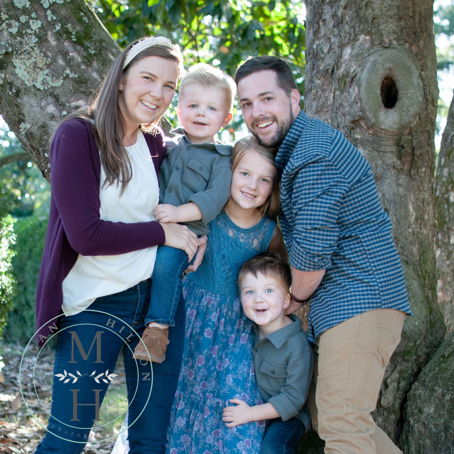 family photo near tree picture park