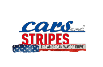 Assorted illustrated car logos including 'Cars and Stripes' text with American flag elements and automotive themes.