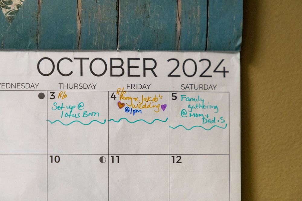 a calendar pointing out a wedding day on october 4th 2024