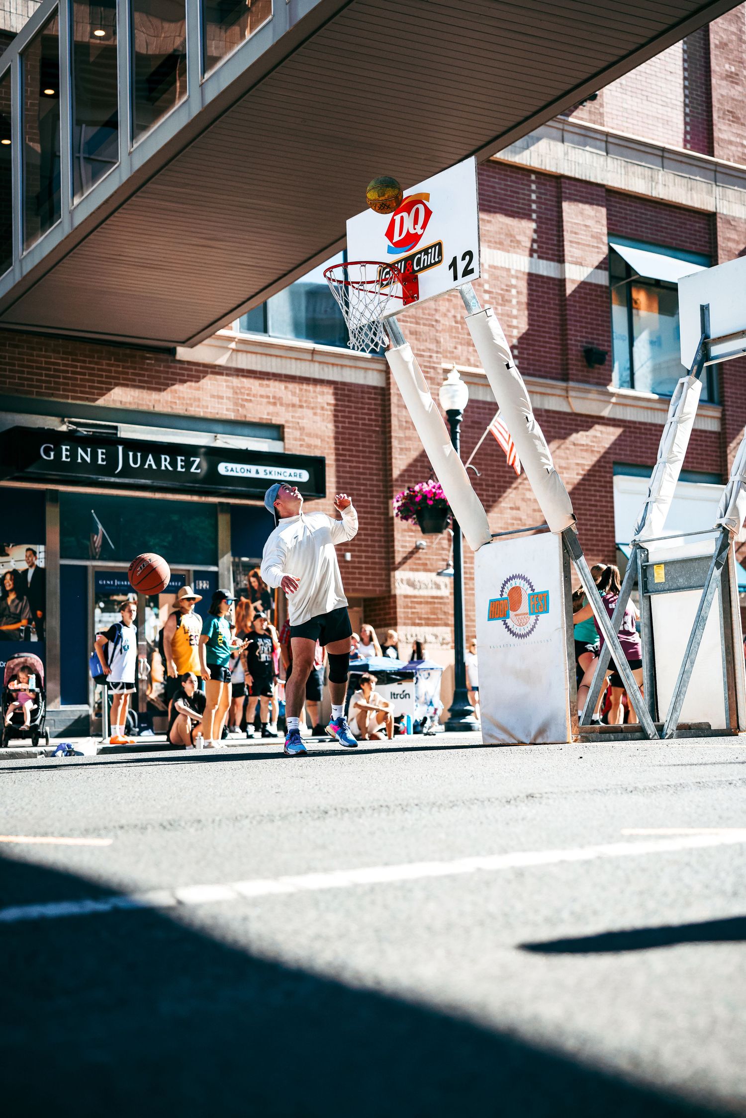 A basketball hoop during hoopfest in Spokane Washington.