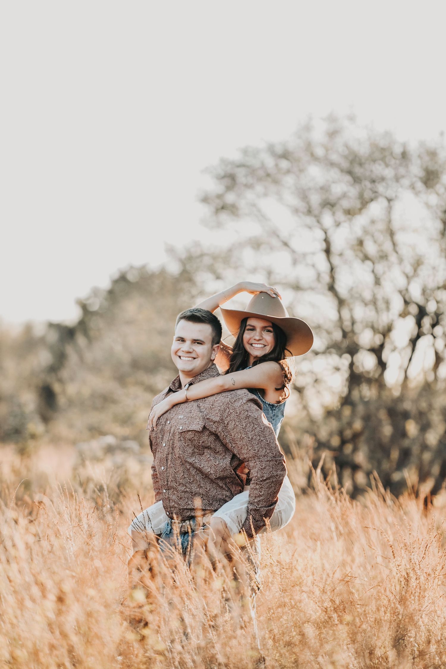 North Texas engagement session photographed at sunset with golden light