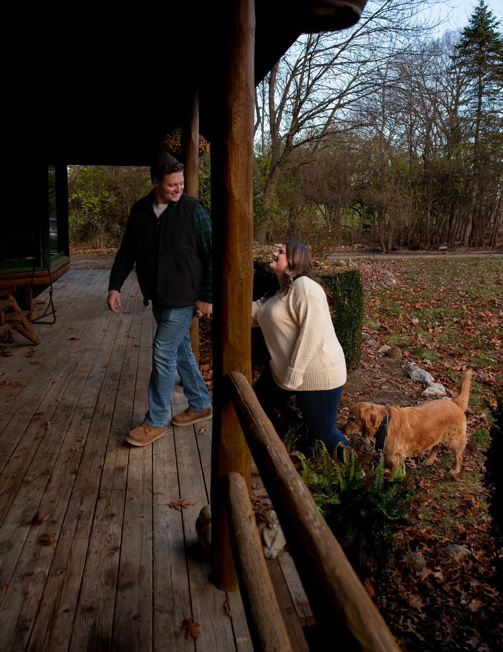 Michigan couples first home photo shoot on porch
