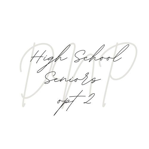 Gray cursive text reading 'High School' elegantly written on white background.