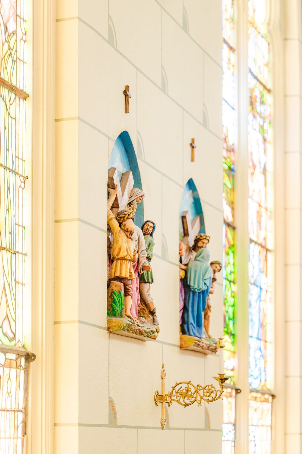 The stations of the cross at Holy Family Cathedral in Tulsa, Oklahoma.