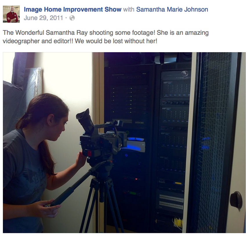 Behind-the-scenes photo of camera operator filming at a home improvement show.