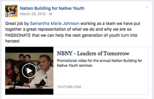 A promotional video post for the Nation Building for Native Youth program.