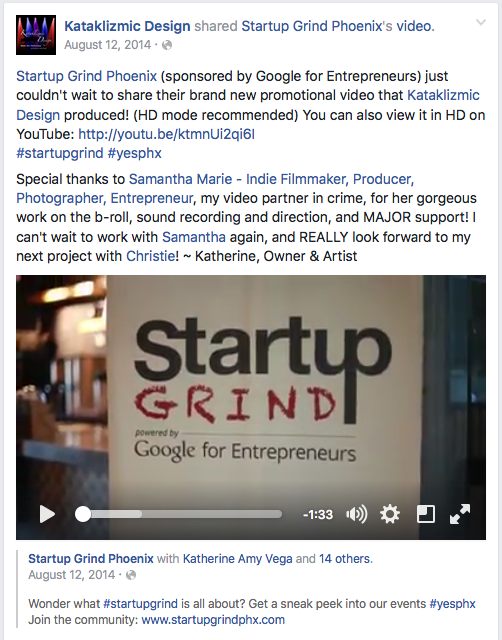 A Startup Grind Phoenix promotional video post sponsored by Google for Entrepreneurs.