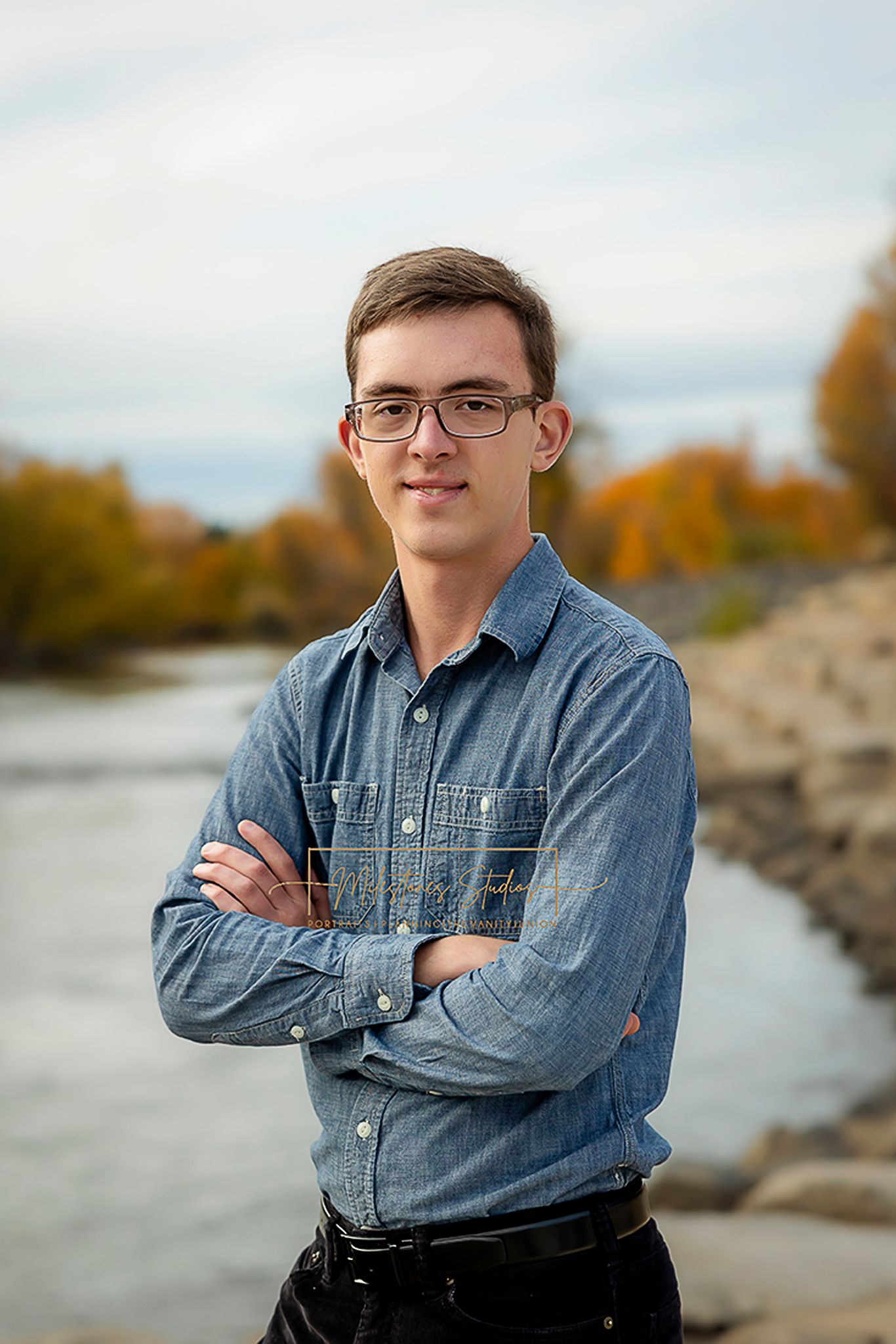 Boise Senior photos Boise white water park Head shot with water in background