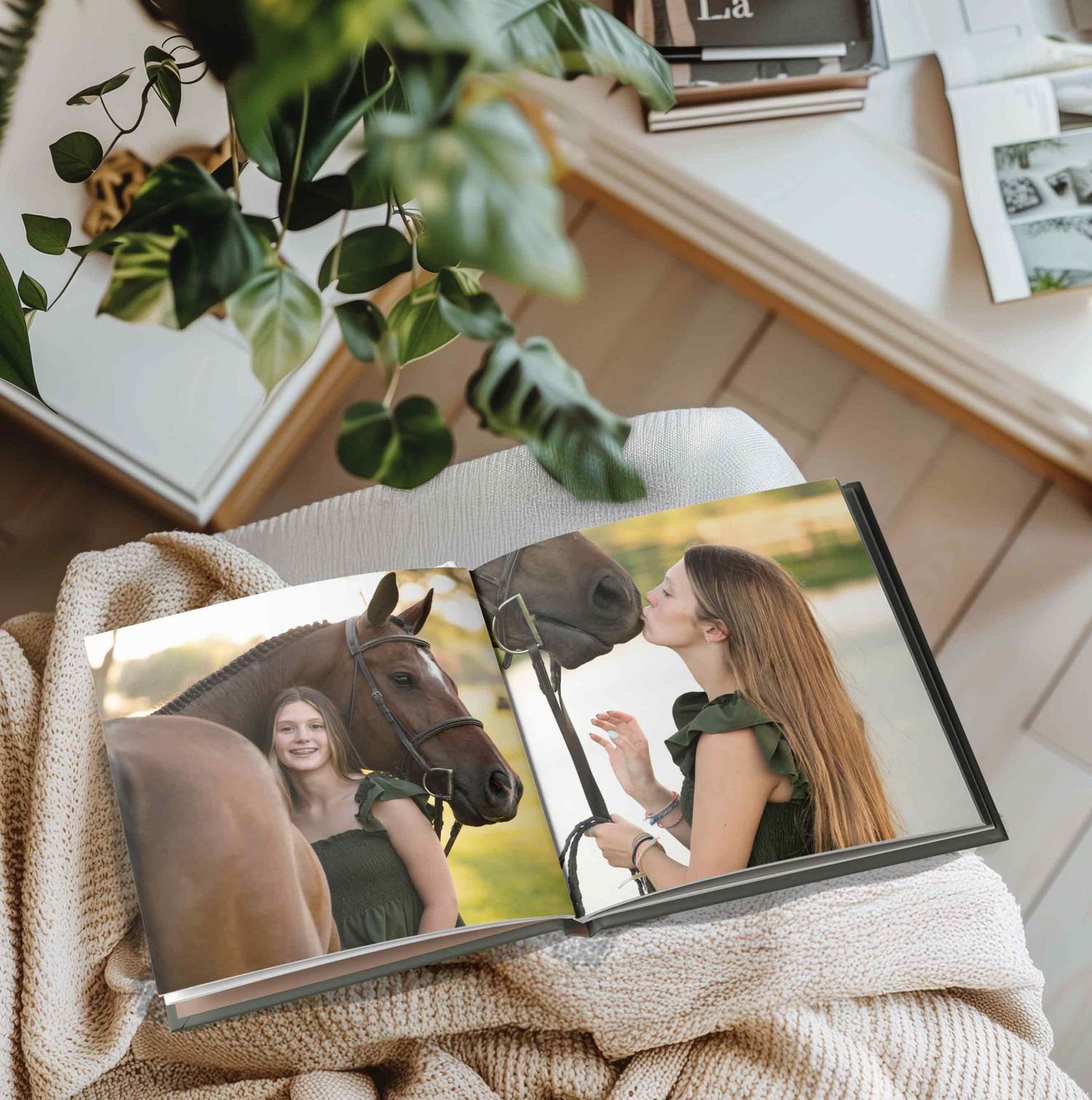 Heirloom photo album featuring photos of owner & horse images