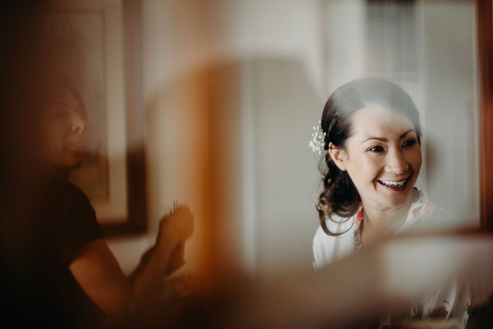 A series of soft, dreamy bridal portraits showing elegant wedding preparation moments in natural light.