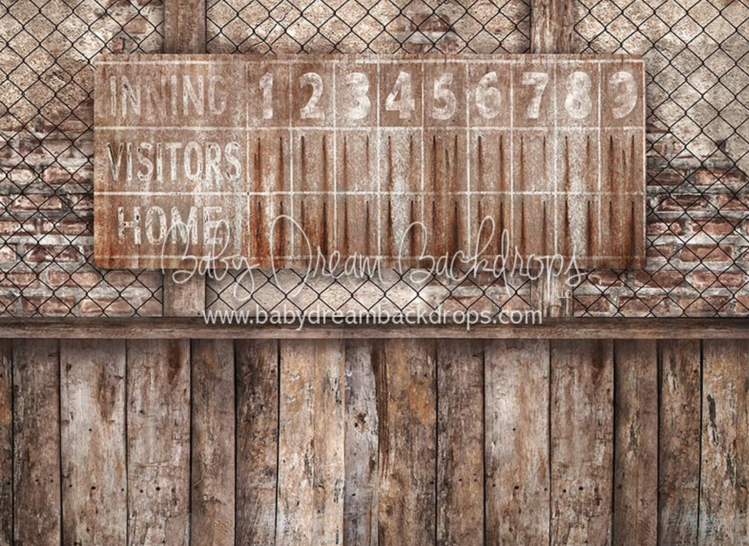 A vintage wooden baseball scoreboard with rustic panels showing inning numbers and home versus visitor sections.