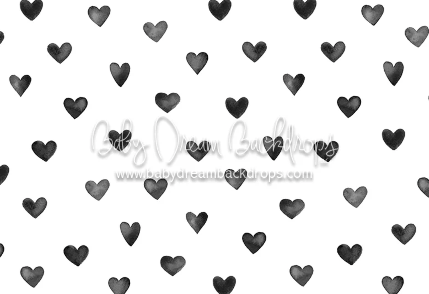 Black and white heart pattern repeats across white background creating a romantic seamless wallpaper design.