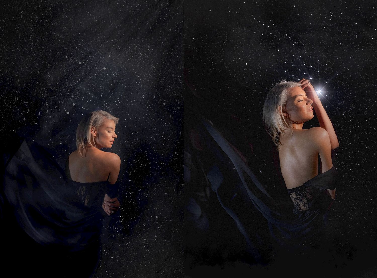 A sequence of black and white photographs showing a couple dancing together in a romantic embrace.
