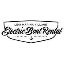 A vintage-style black and white logo design for Lido Marina Village Electric Boat Rental with an anchor icon.