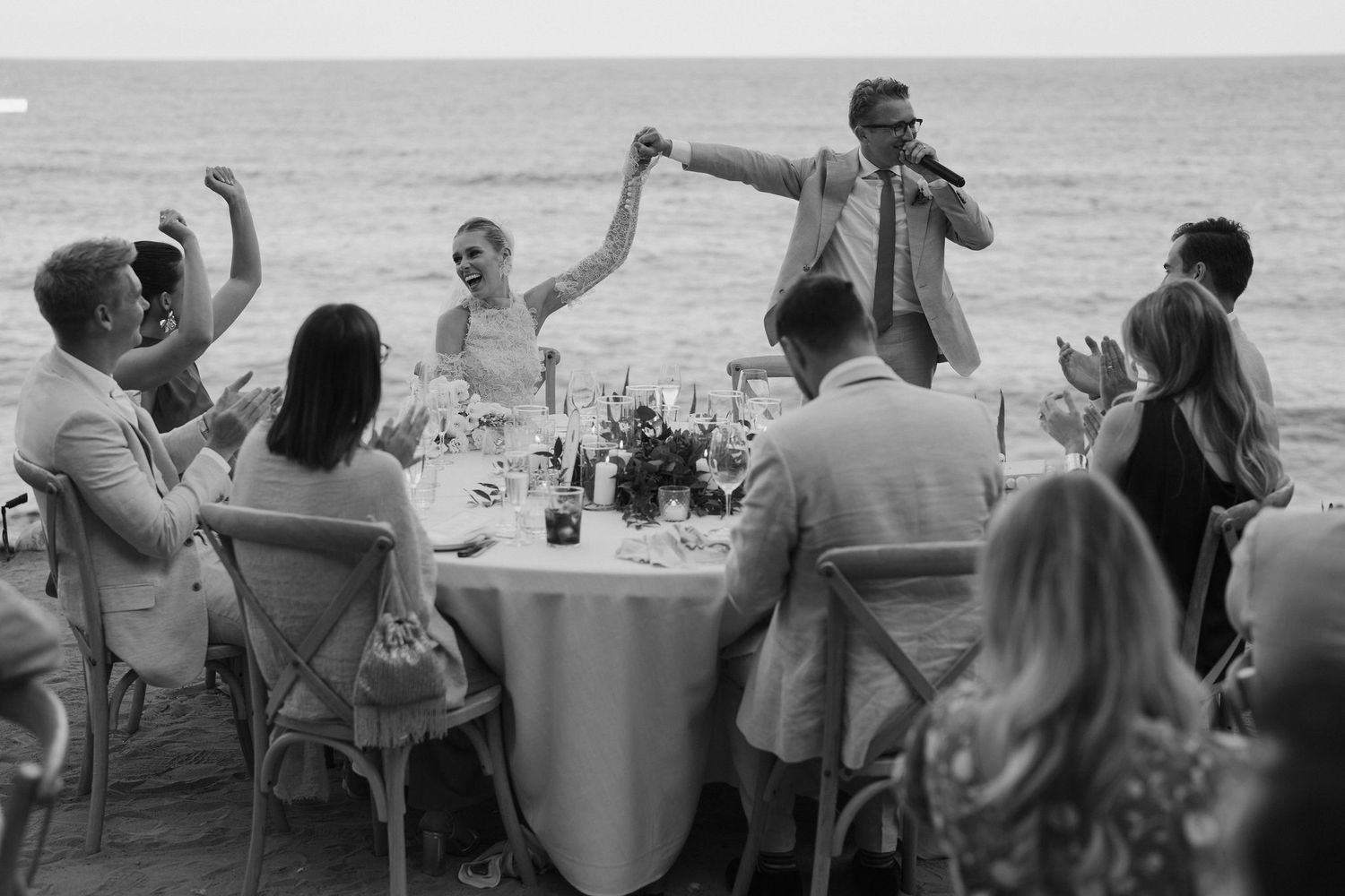 groom toasting bride during speeches at amante ibiza