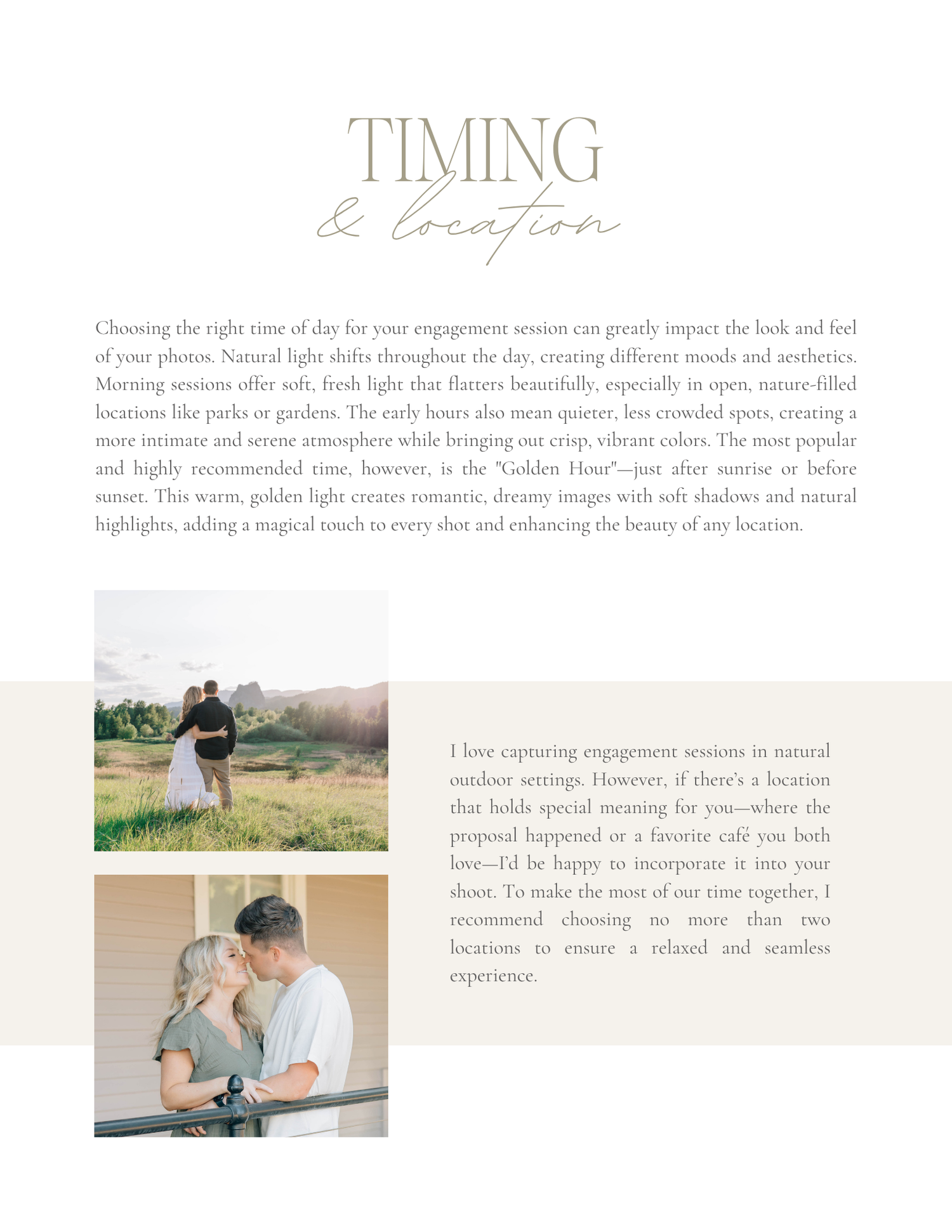 Couple embracing at golden hour in an open field during an outdoor engagement photography session.