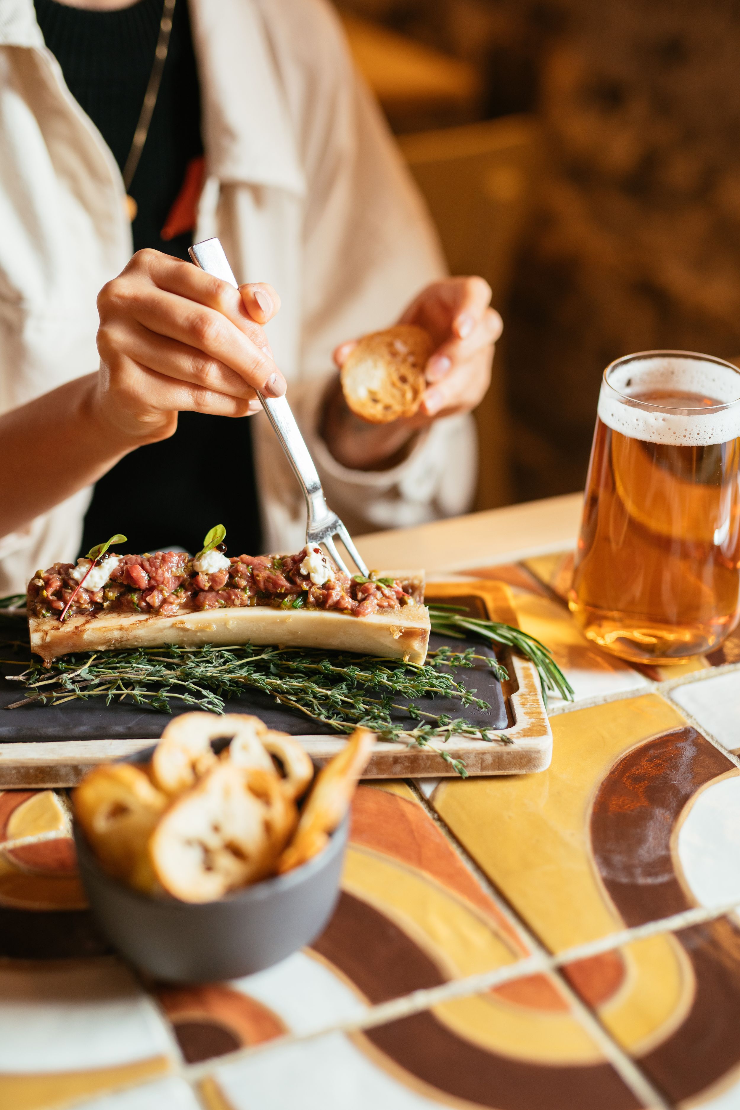 Editorial food photography of Spanish tapas, inside Madrina restaurant in Toronto’s Distillery District