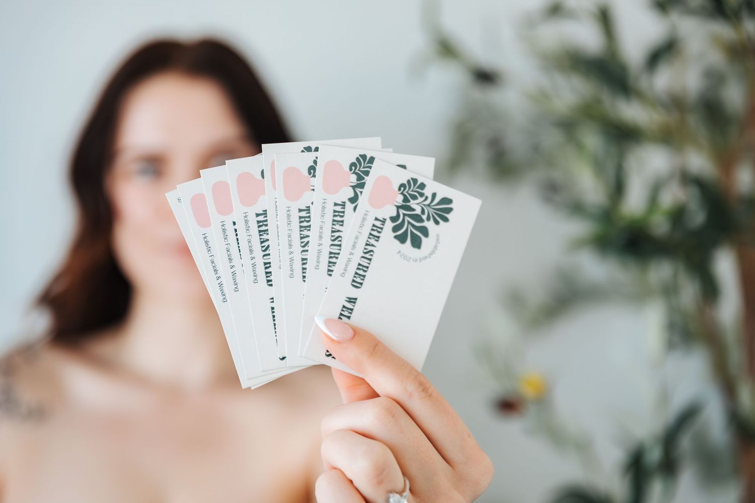 Treasured wellness business cards for headshots and branding pictures. Family photographer. Hair salon spa photoshoot ideas. Candid photos